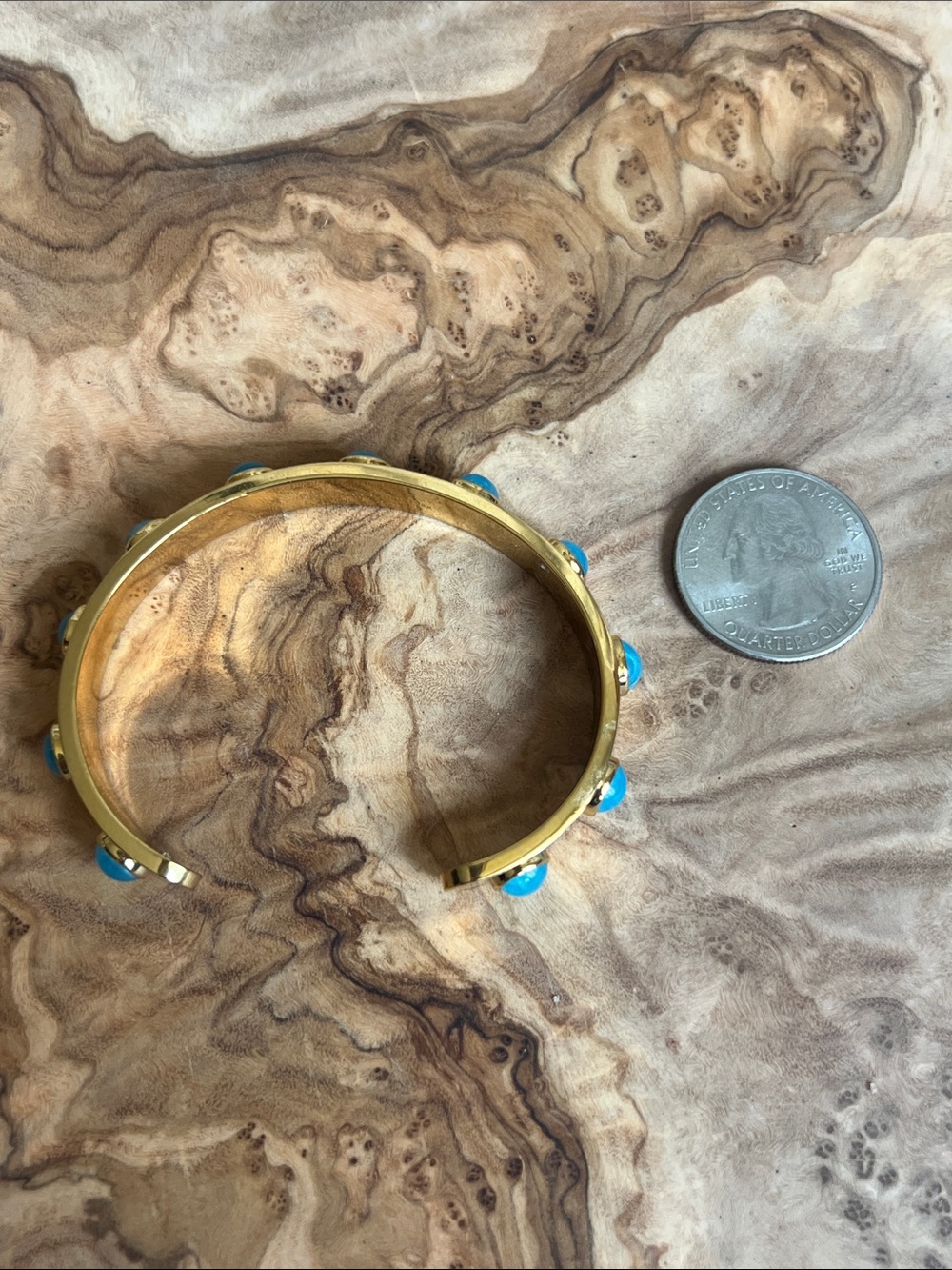 kate spade Gold Cuff Bracelet with Turquoise Blue Cabochons: small - Picture 5 of 5